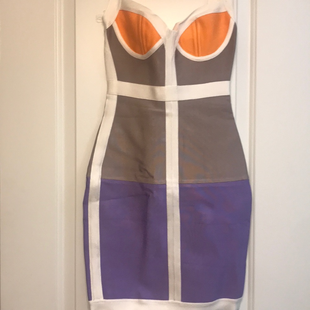 Color block bodycon dress in orange, taupe purple